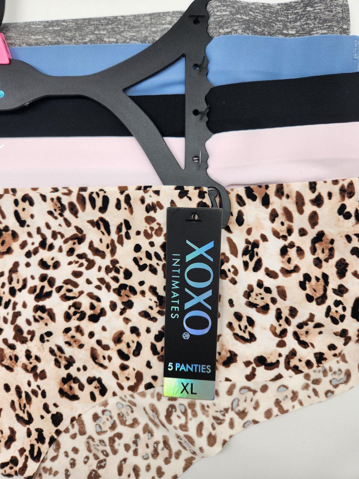 XOXO 5-Pack Women XL No Lines Panties Gray Blue Black Pink Beige Cheetah Prints