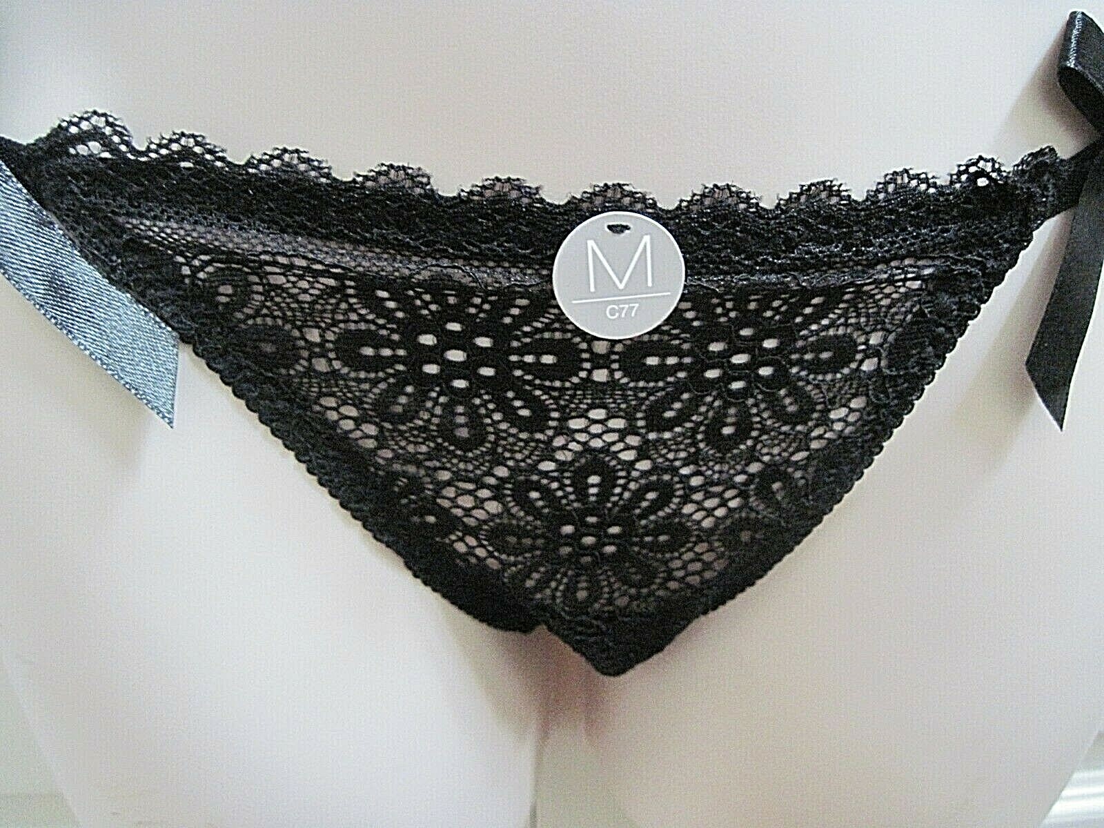 C77 Women’s Medium Black Bikini Panties Semi Sheer Spiderweb Lace