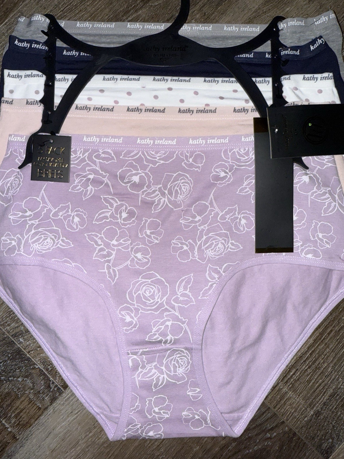 Kathy Ireland Womens Brief Underwear Panties Multicolor 5-Pair Cotton (A) ~ M
