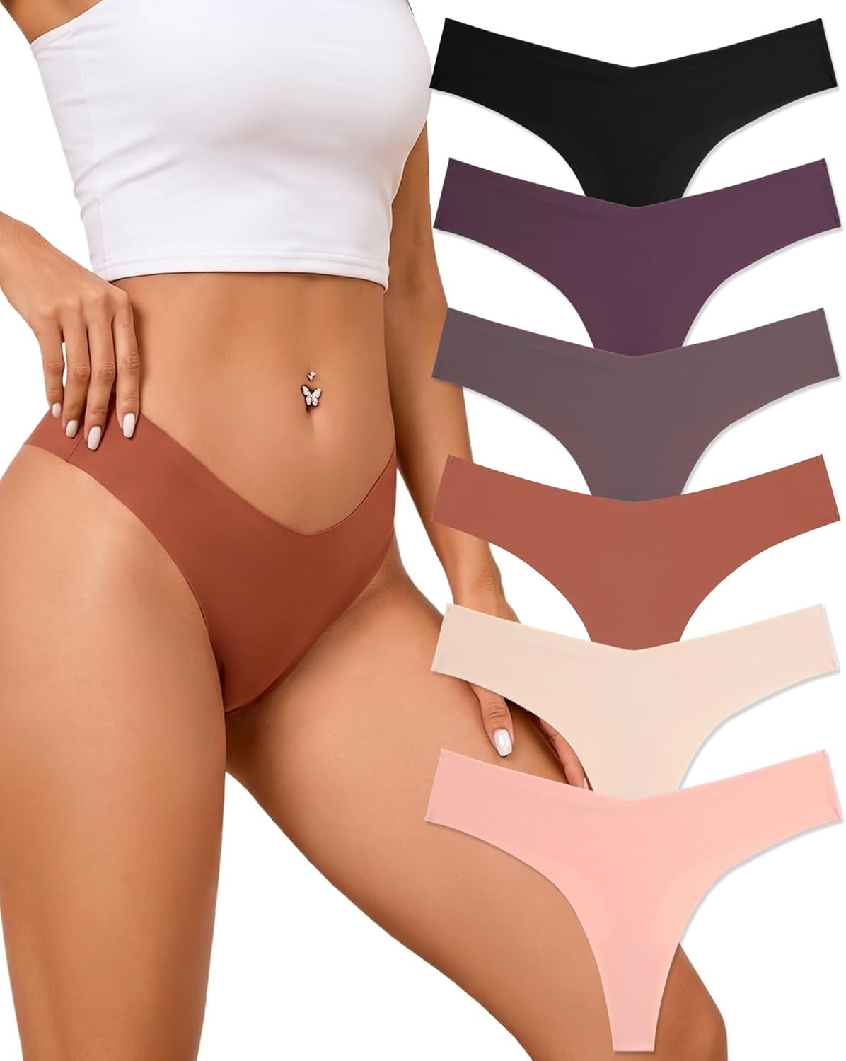 Seamless Thongs for Women Sexy No Show Panties Invisible V-Waisted Stretch Linge