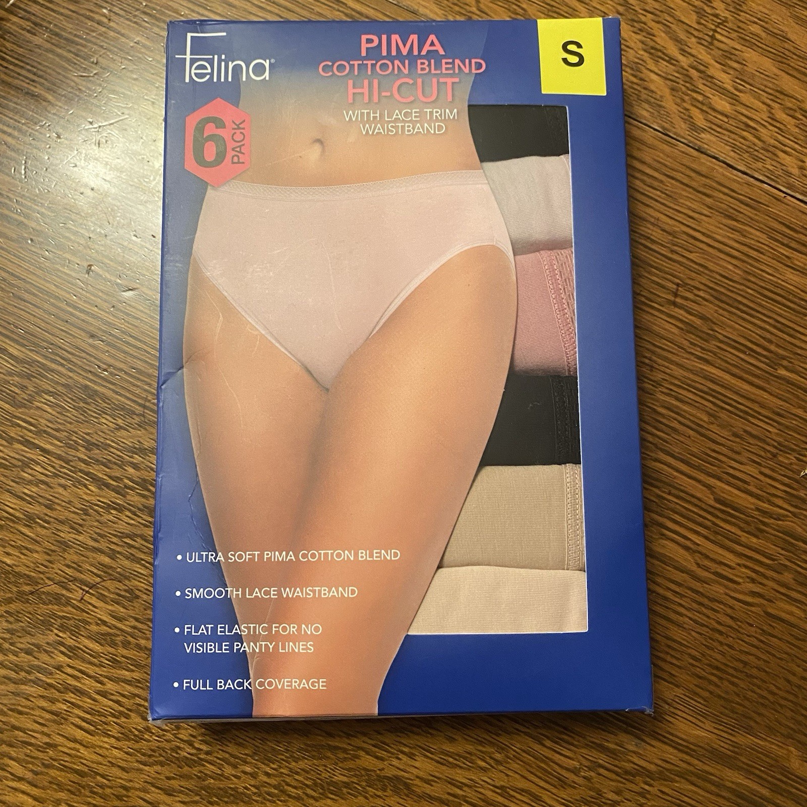Felina Women’s 6-Pack Pima Cotton Hi-Cut, Lace Trim Panties, Multicolor, Small