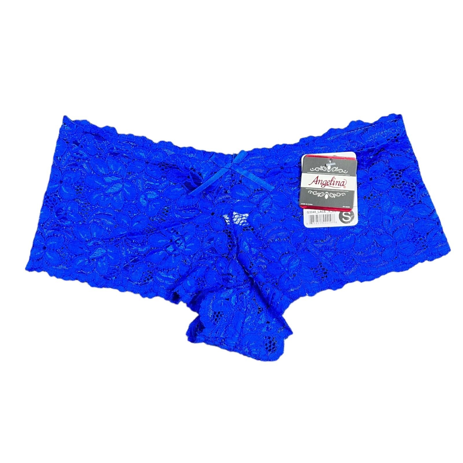 Angelina Womens Panties Underwear Lace Cheeky Boyshort Blue Small 0 2