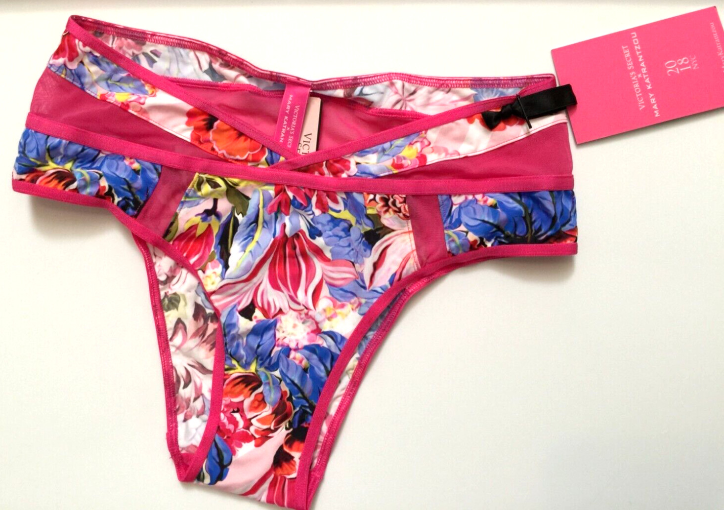 Victorias Secret Runway Pink Cheekini Panty Size XS Floral Multi-Color Split NWT