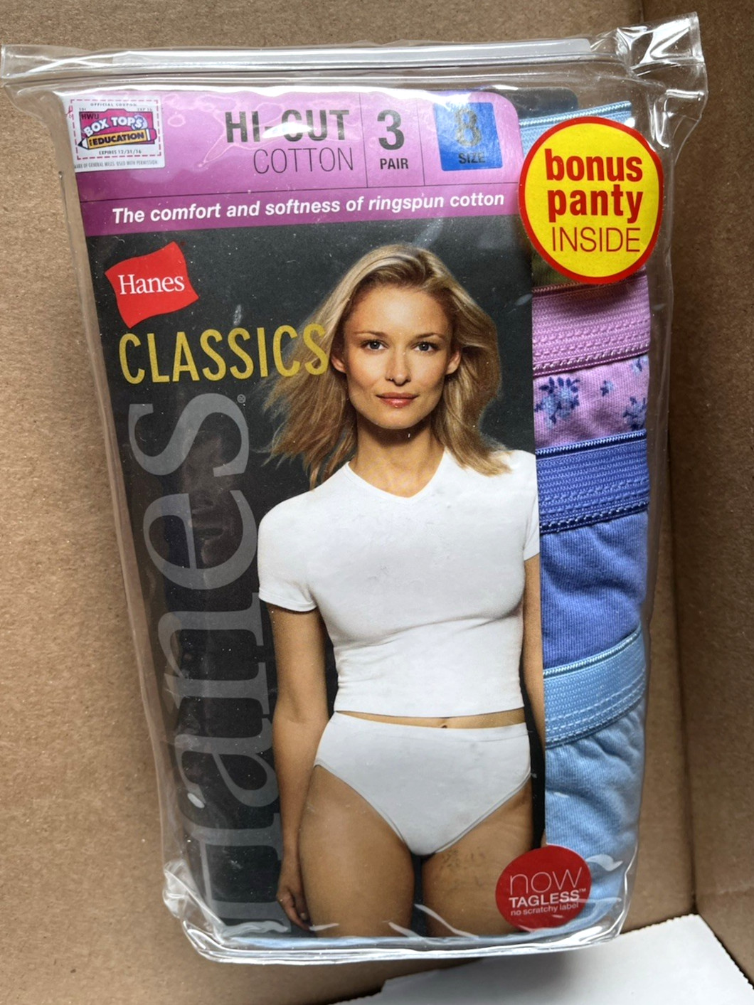 Hanes Women Classics Tagless Hi-Cut Cotton Panties Underwear 4 Pair Size 8 NEW