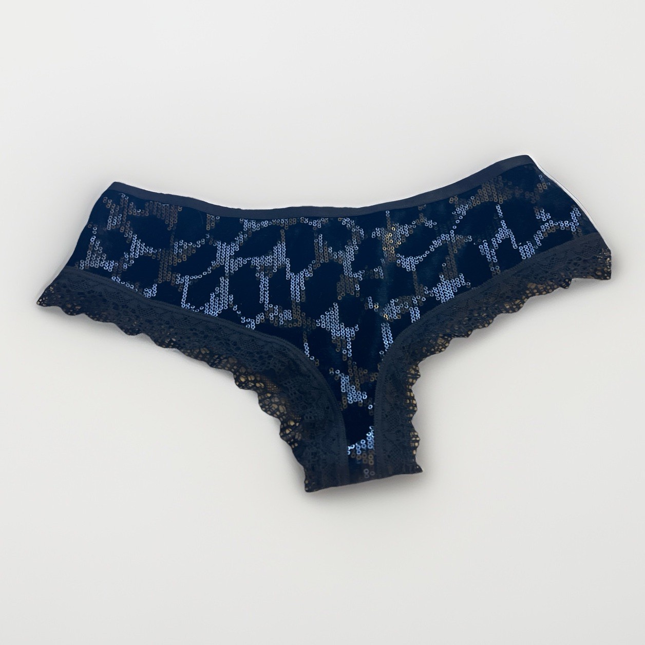 Victorias Secret Very Sexy Sequin Velvet Mesh back Cheeky Panty Medium Black