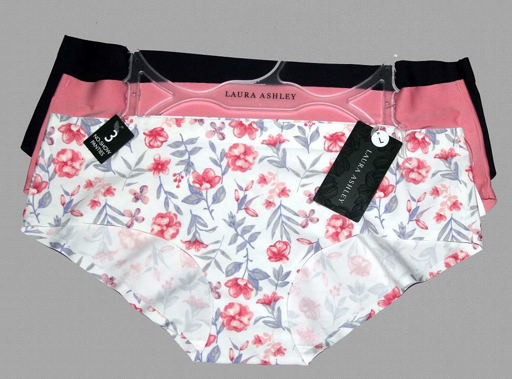 3 Laura Ashley Flat Seam NO SHOW Panties Solid Navy Pink Grey Floral Wm’s $30