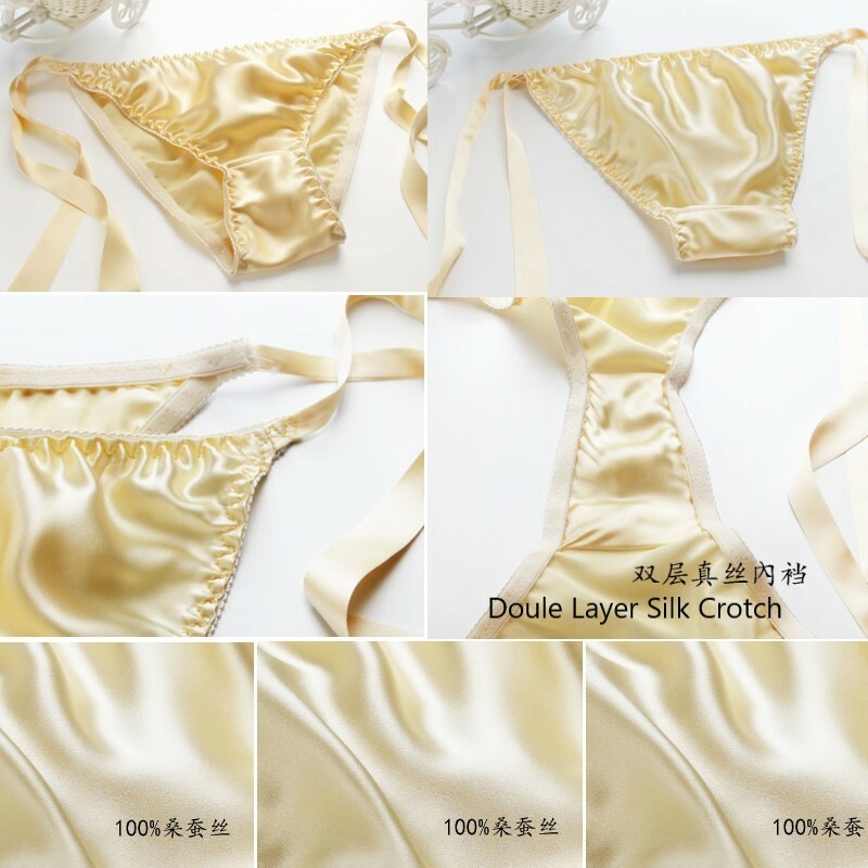 Womens 100% Silk Low-Rise Bikinis Underwear Knickers Cute Brief Side Tie Panties