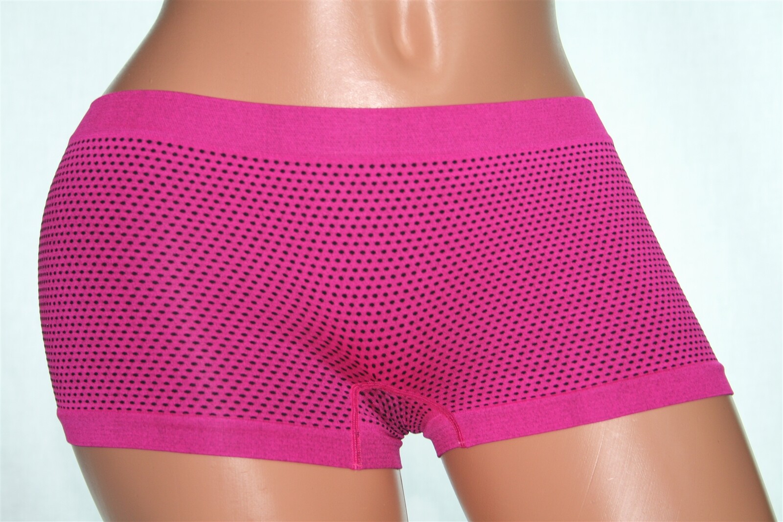 Medium Pink Boyshort with Black Small Dots all over it Size L
