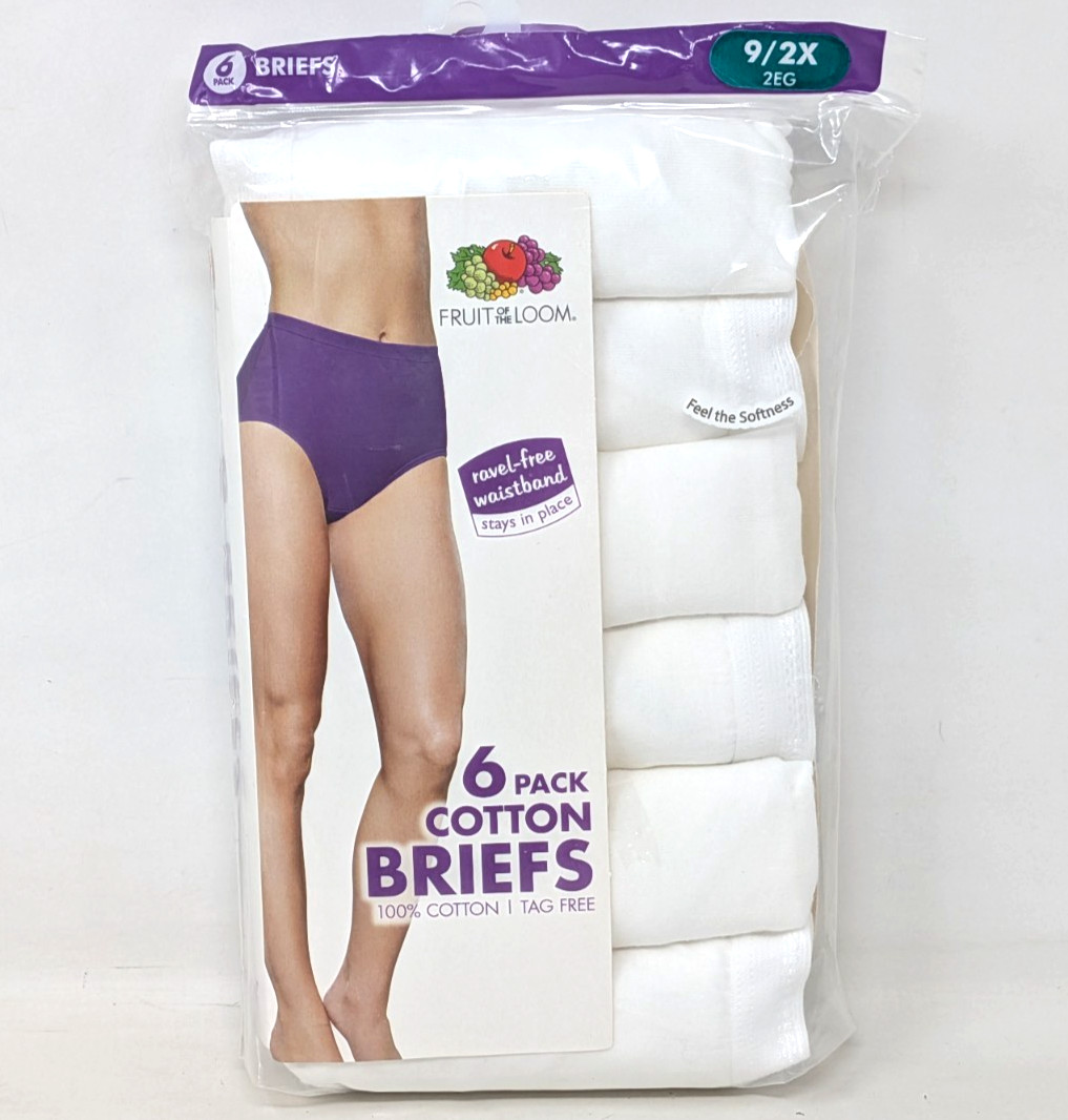 New 2015 Fruit of the Loom 100% Cotton Tag Free Size 9 2X Womens White 6 Briefs