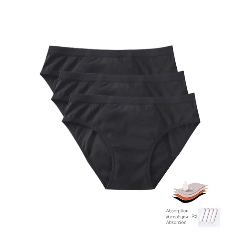 3 Pack Women Leakproof Menstrual Panties Heavy Flow Absorbent Period Underwear