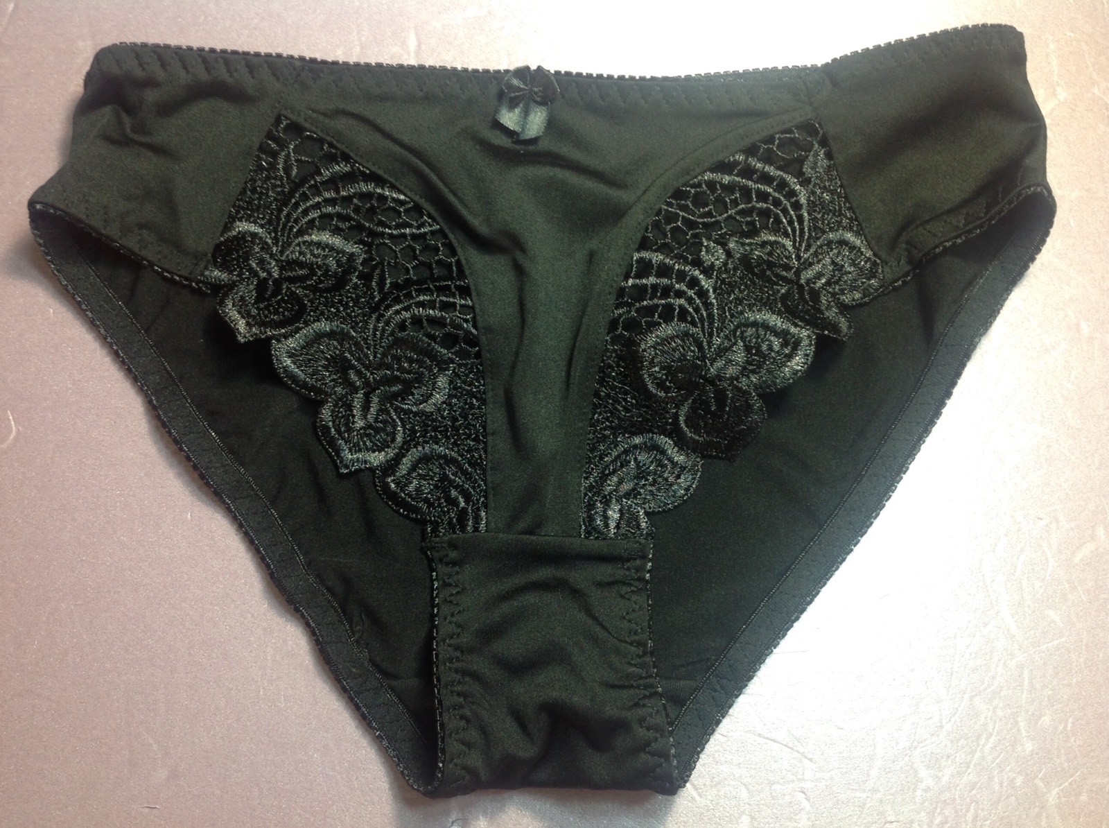 Women Panties,bikinis Size XL Black ShinySoft W/floral Fishnet&decoration Wakoii