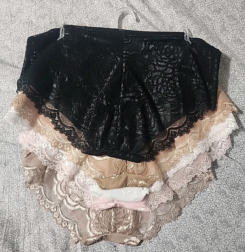 XL Rene Rofe Hipsters 5 Pack Tan White Pink Black Cream Lace Floral Design