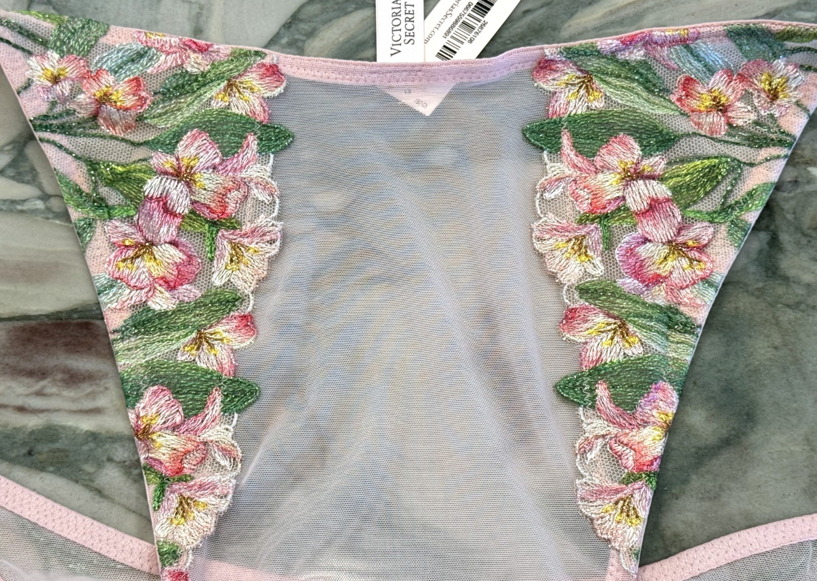 NEW Victoria Secret Dream Angels Lily Embroidery Brazilian Chalk Rose XL or XXL