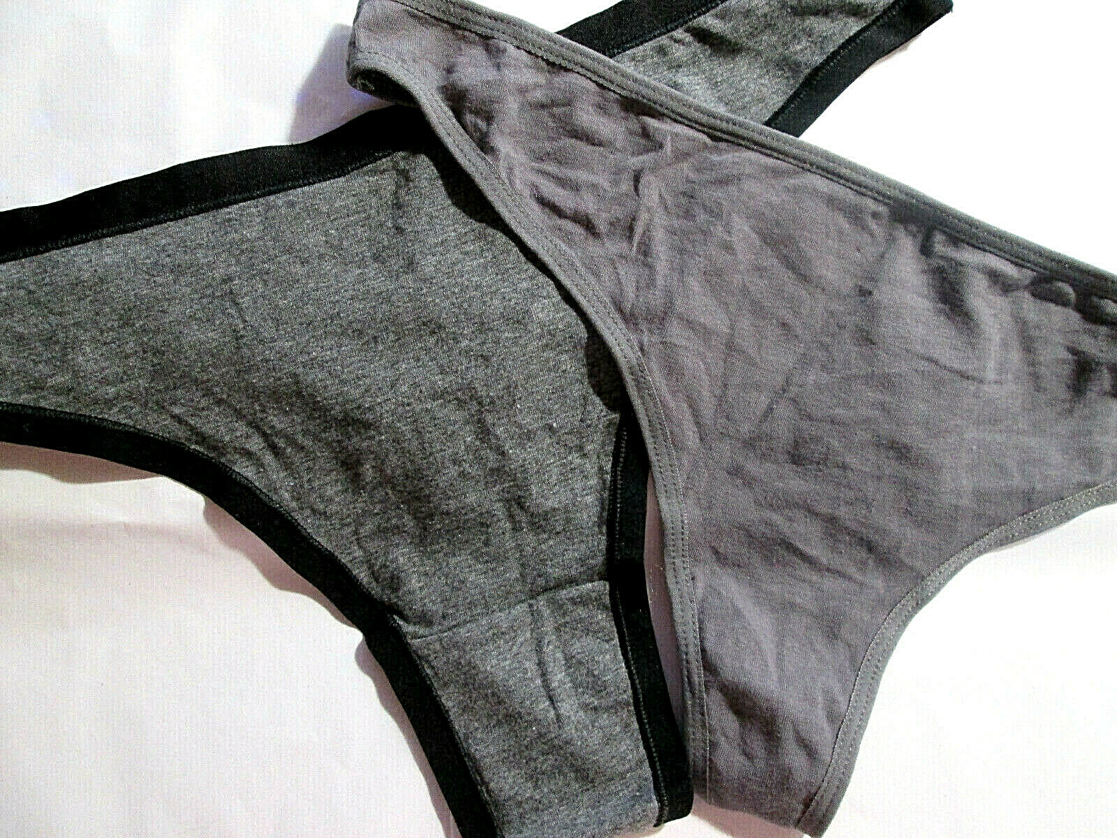 2 New 95% Cotton Thong Panties 💕 Size L Set of Grey + Grey w/Black Edges
