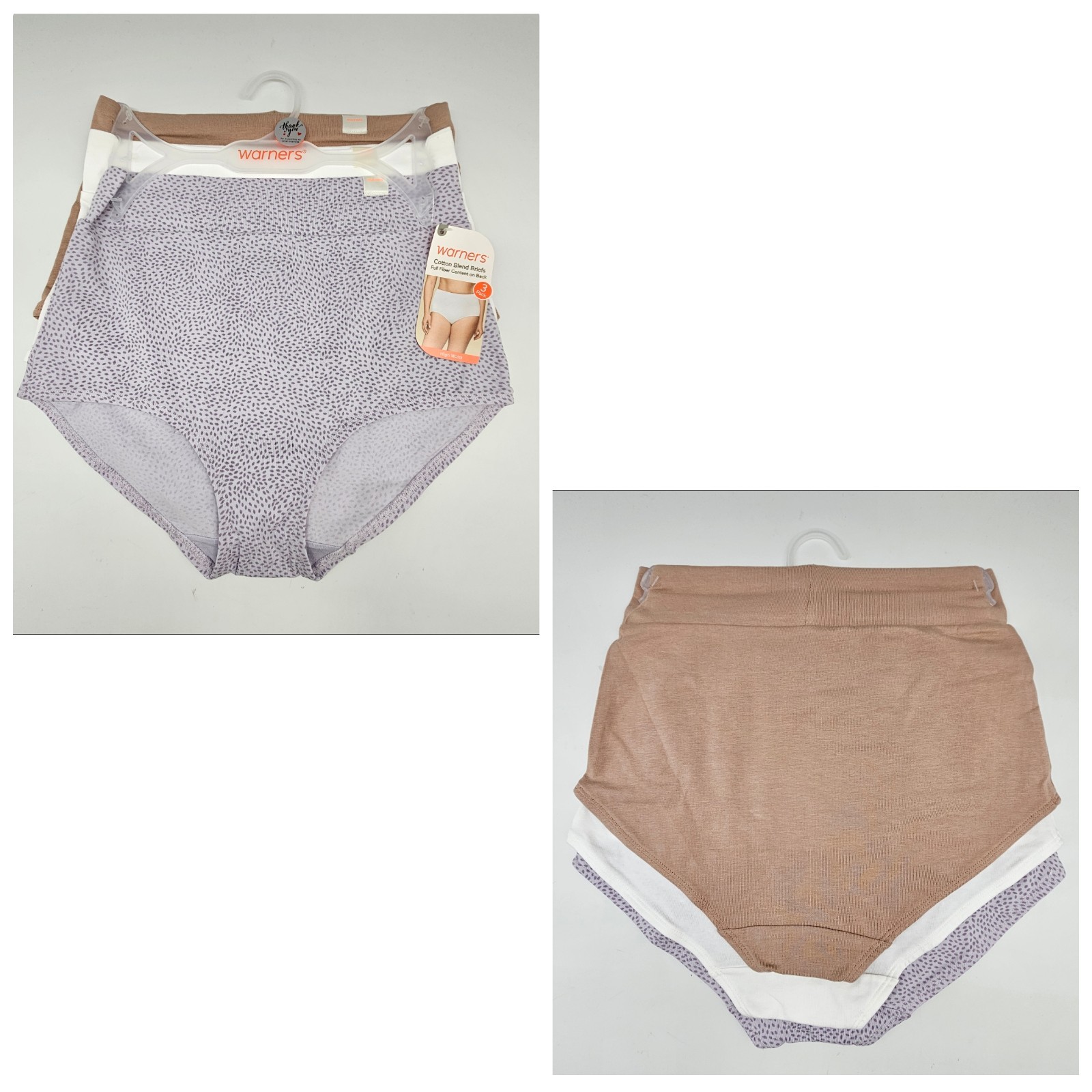 3 Pack WARNERS Women’s S M L XL High Waist Cotton Briefs Beige White Lavender