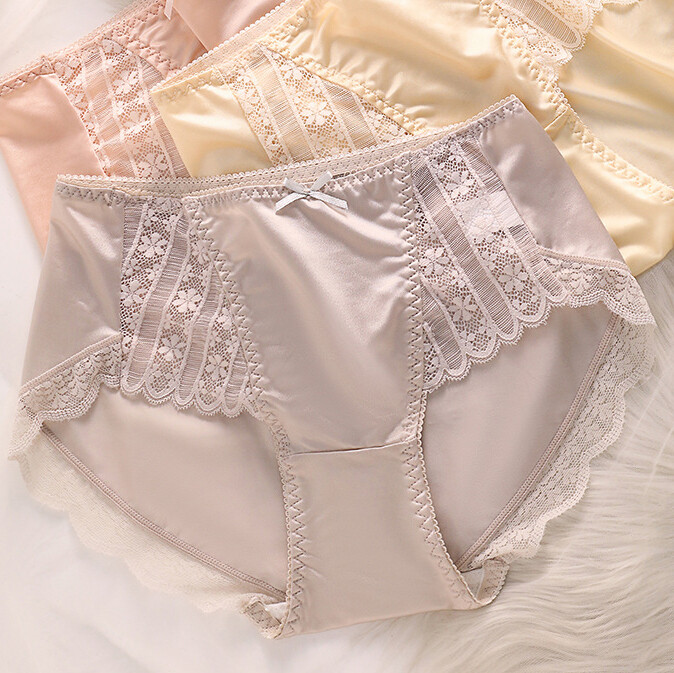 5PCS/LOT Sexy Womens Silky Satin Panties Brief Ladies Lace Underwear Lingeries