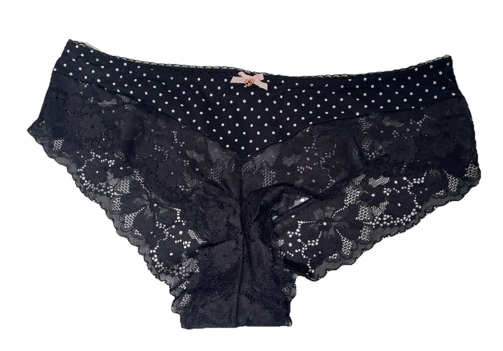 Victoria’s Secret Black Lace Polka Dot Hip Hugger Panties Women’s Size Large NWT