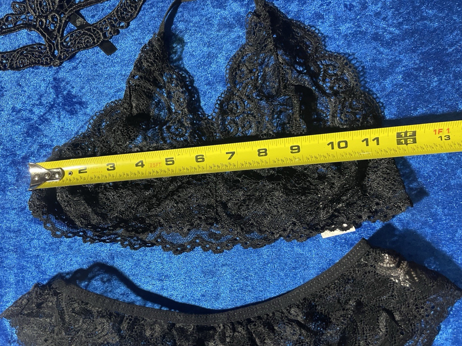 Black Lace Lingerie Set Top Panties Masquerade Mask Pantyhose Large