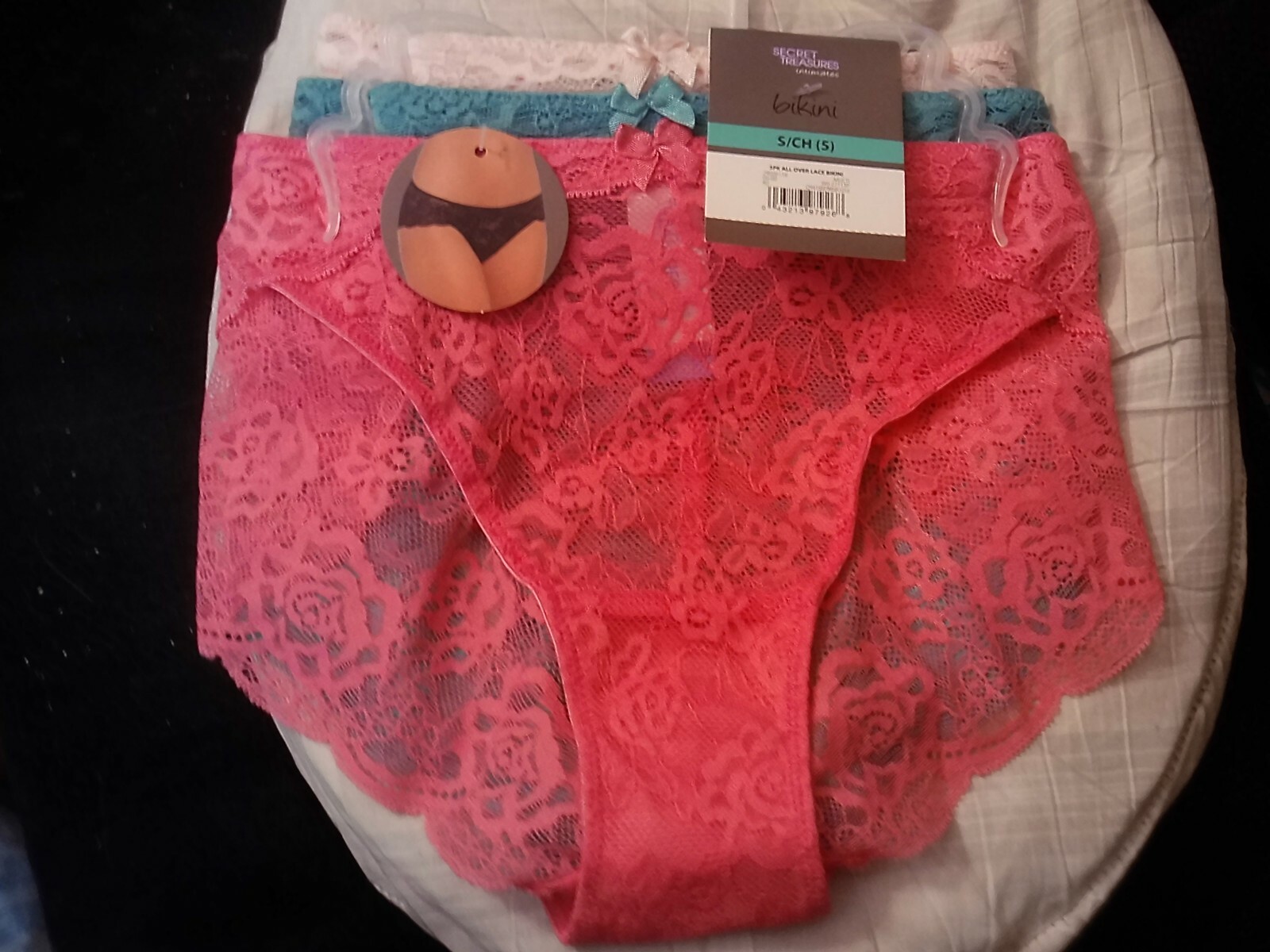 3 PR. SECRET TREASURES INTIMATES~SHEER LACE NYLON BIKINI PANTIES~SZ 5~BRIGHTS