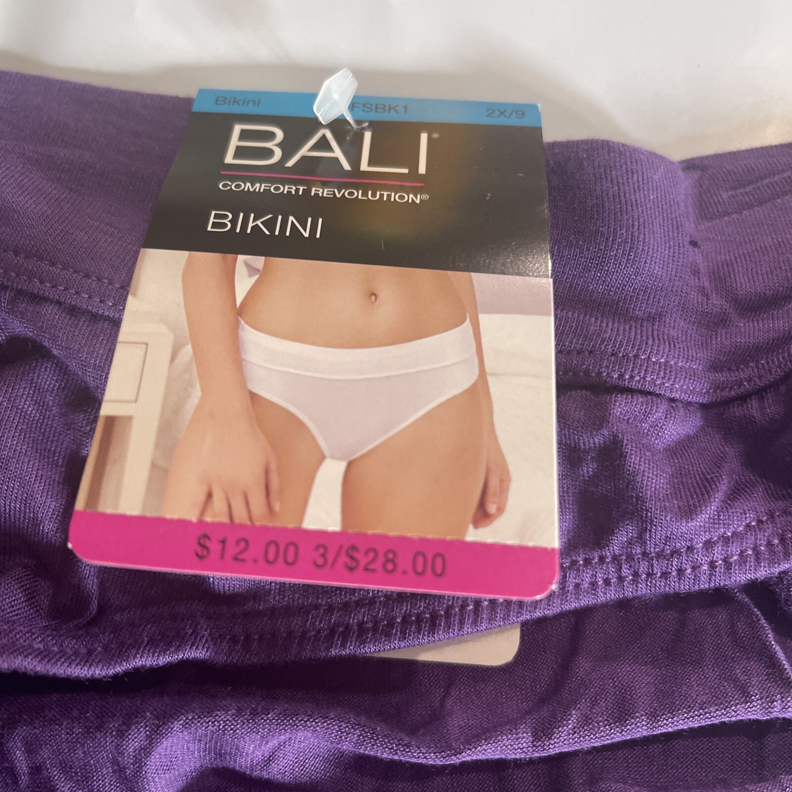 3 Pair Bali Panty Bikini Comfort Revolution Purple Size 2XL / 9 NWT underwear