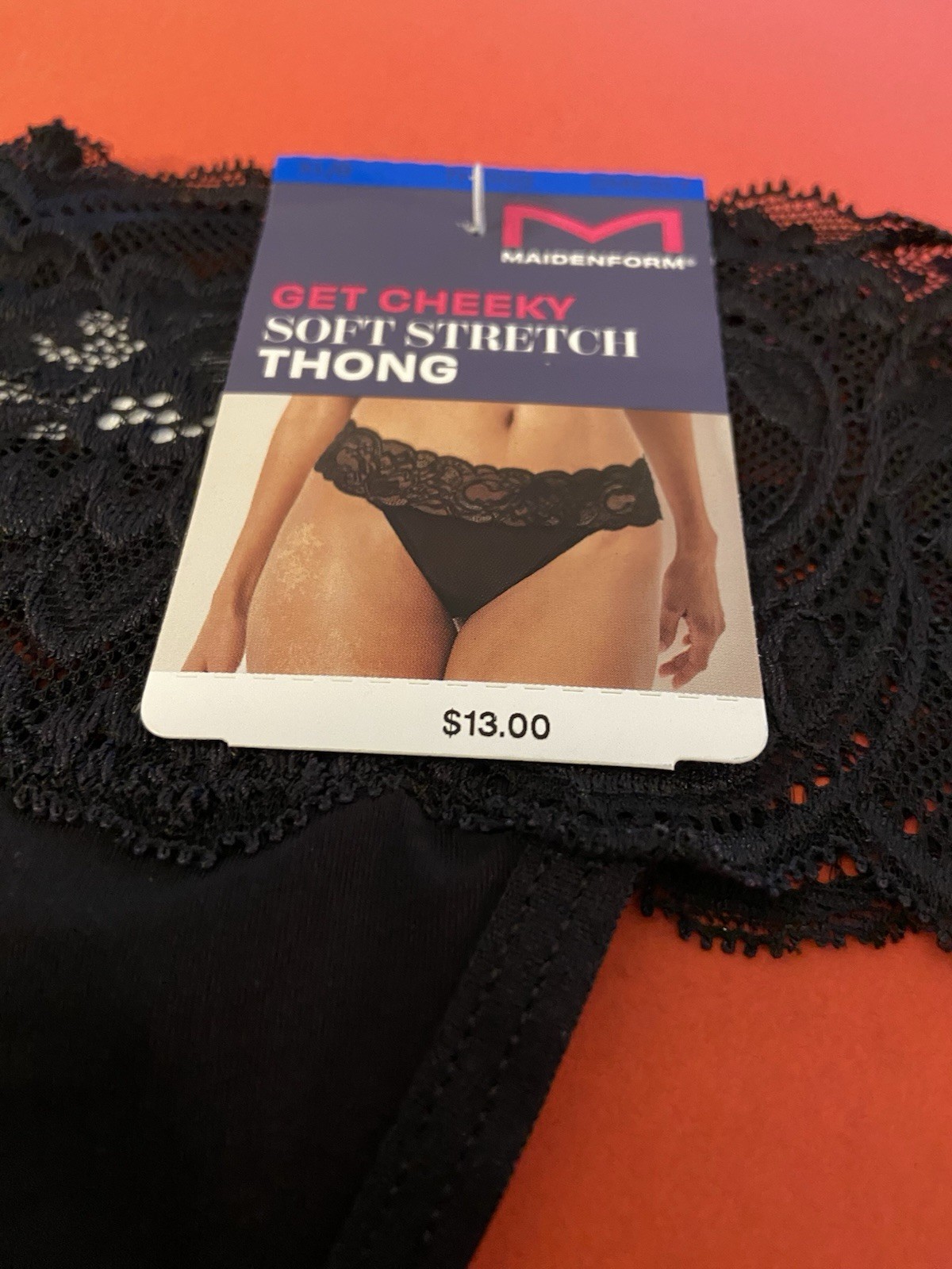 NEW! MAIDENFORM BLACK THONG PANTIES W LACE TRIM/ $13/ Size 8 /X-LARGE
