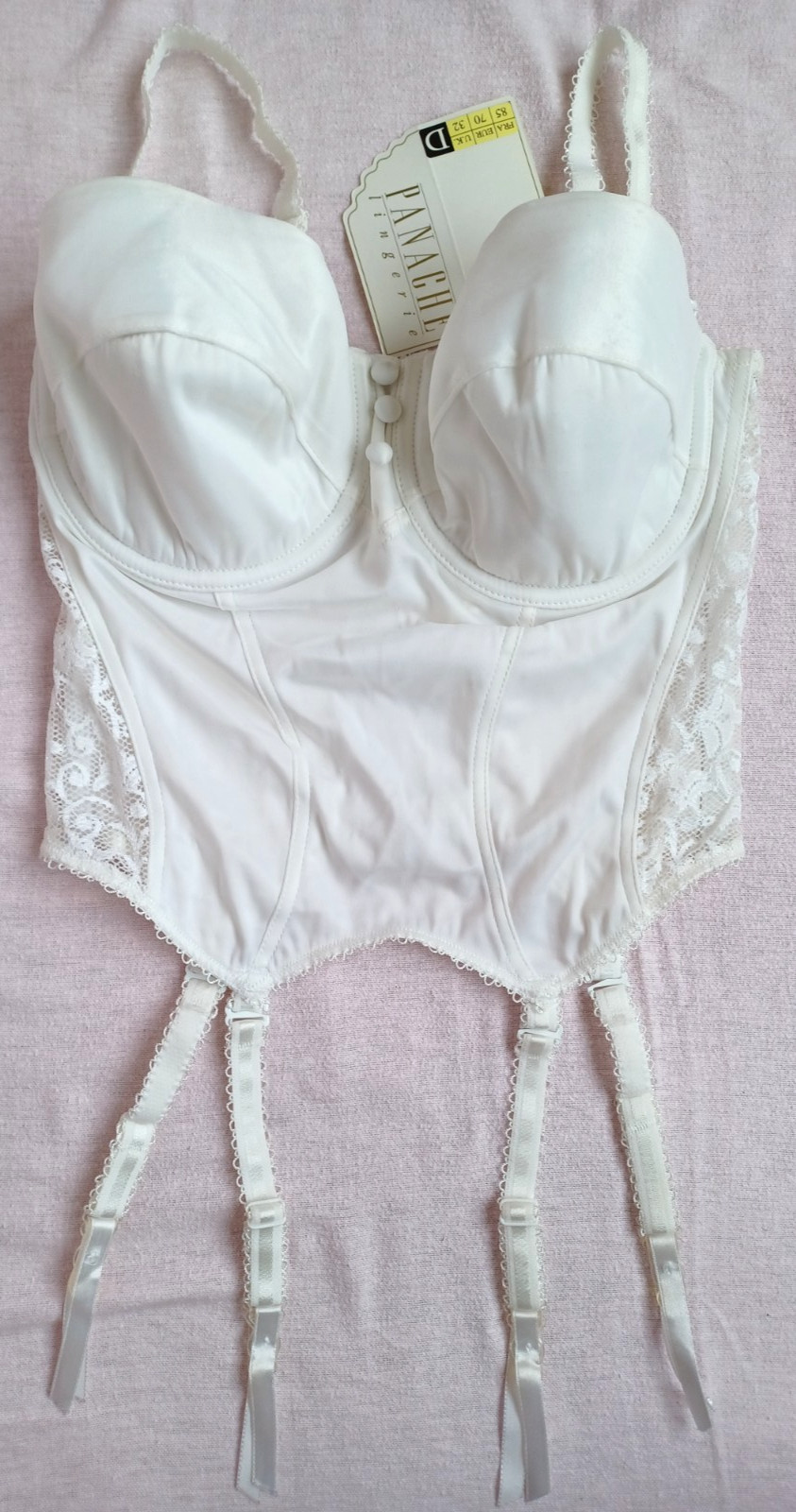 PANACHE Lingerie Beautiful Cream Smooth Satin Side Lace Suspender Basque Sze 32D