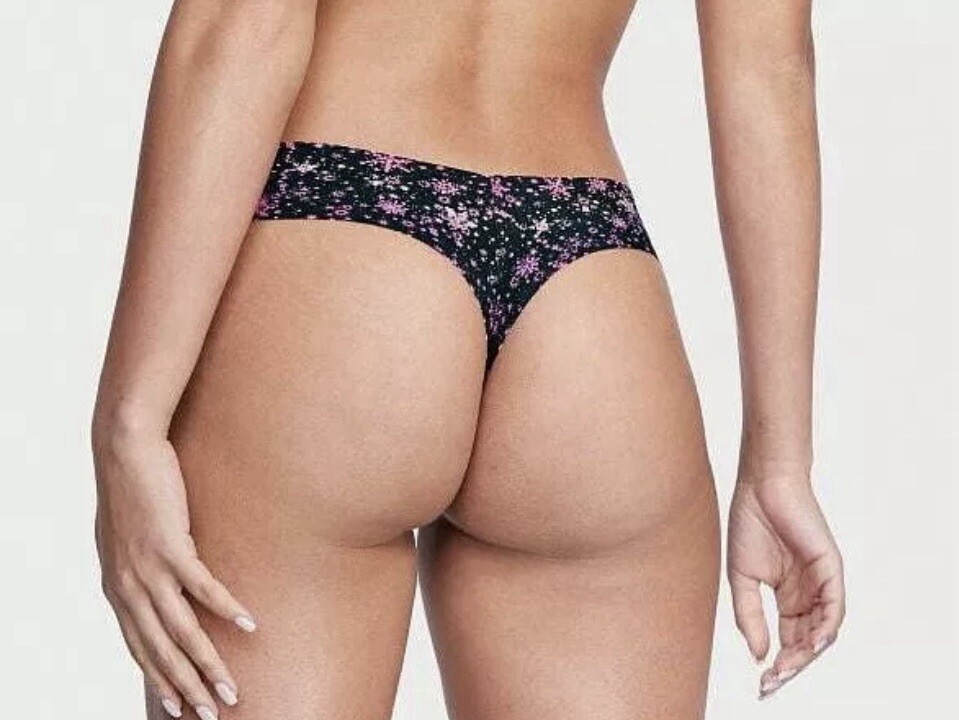 Victoria’s Secret Sexy Illusions No-show Thong Panty Black Pink Snowflake Sz XL