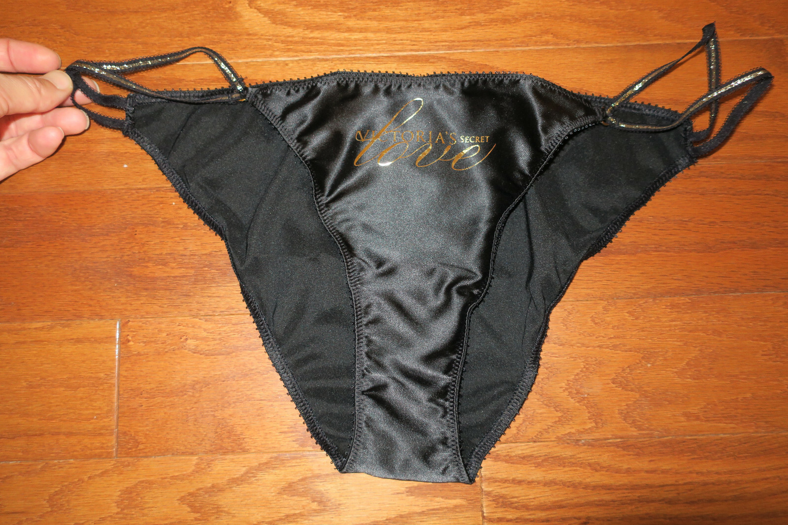 ❤️ M L XL ❤️SATIN Victoria’s Secret VS Beige Black PANTIES STRING BIKINI NEW/BAG