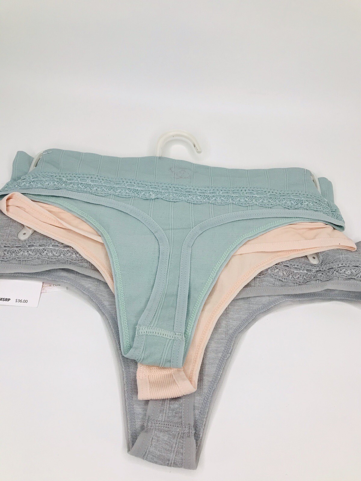 Jessica Simpson SZ S 3 Pack Seamless Thong Grey/Mint/Peach Colors Underwear NWT