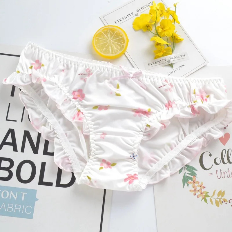 Low Rise Floral Cartoon Panties Women’s Ruffle Lace Soft Stretch Comfort Briefs