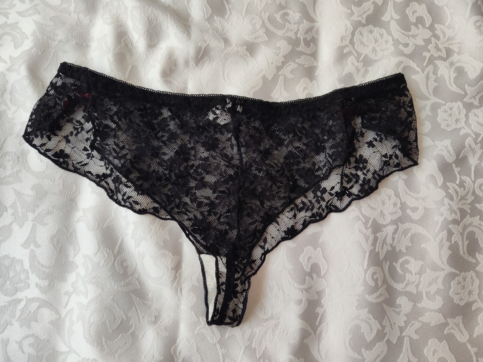 Women’s Lace Transparent Panties Lot (3) White, Red, Black Bow Accents Size M