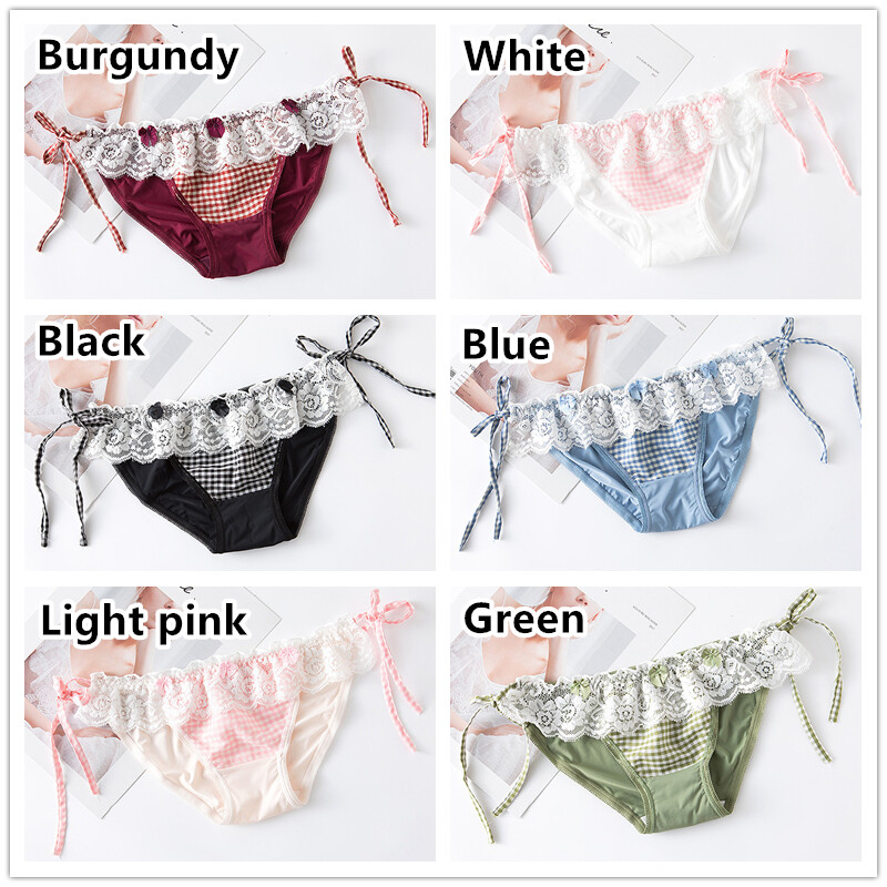 Ladies Check Panties Lace Up Thong Underwear French Knickers Briefs Lolita Cute