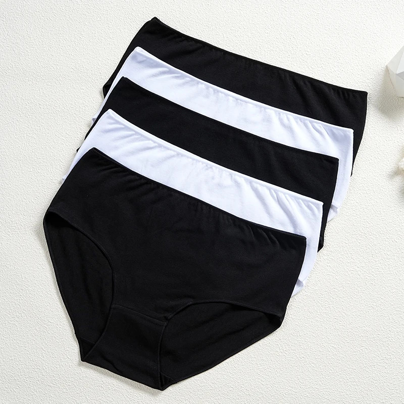 High Waist Cotton Panties Women’s Solid Seamless Soft Stretch Briefs 5 Pcs