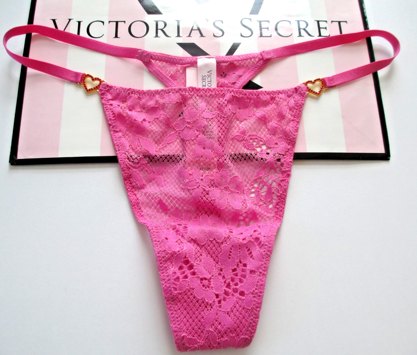 VICTORIA’S SECRET DREAM ANGELS Thong Panty S M L Heart Hardware Peony Pink Lace