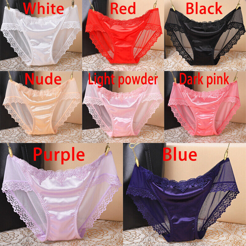 1/6 Pack Lot Women Sexy Satin Lace Panties Briefs Sheer Seamless Underwear Panty