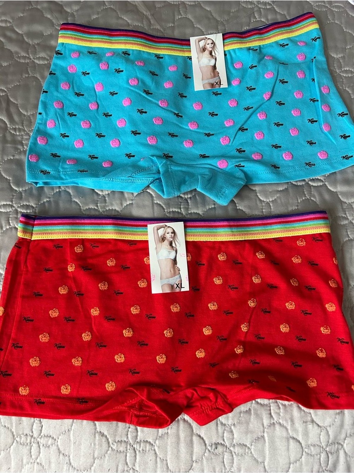 Kiss Women’s Turquoise & Red Boyshort Panties with Rainbow Waistband 2pk size XL