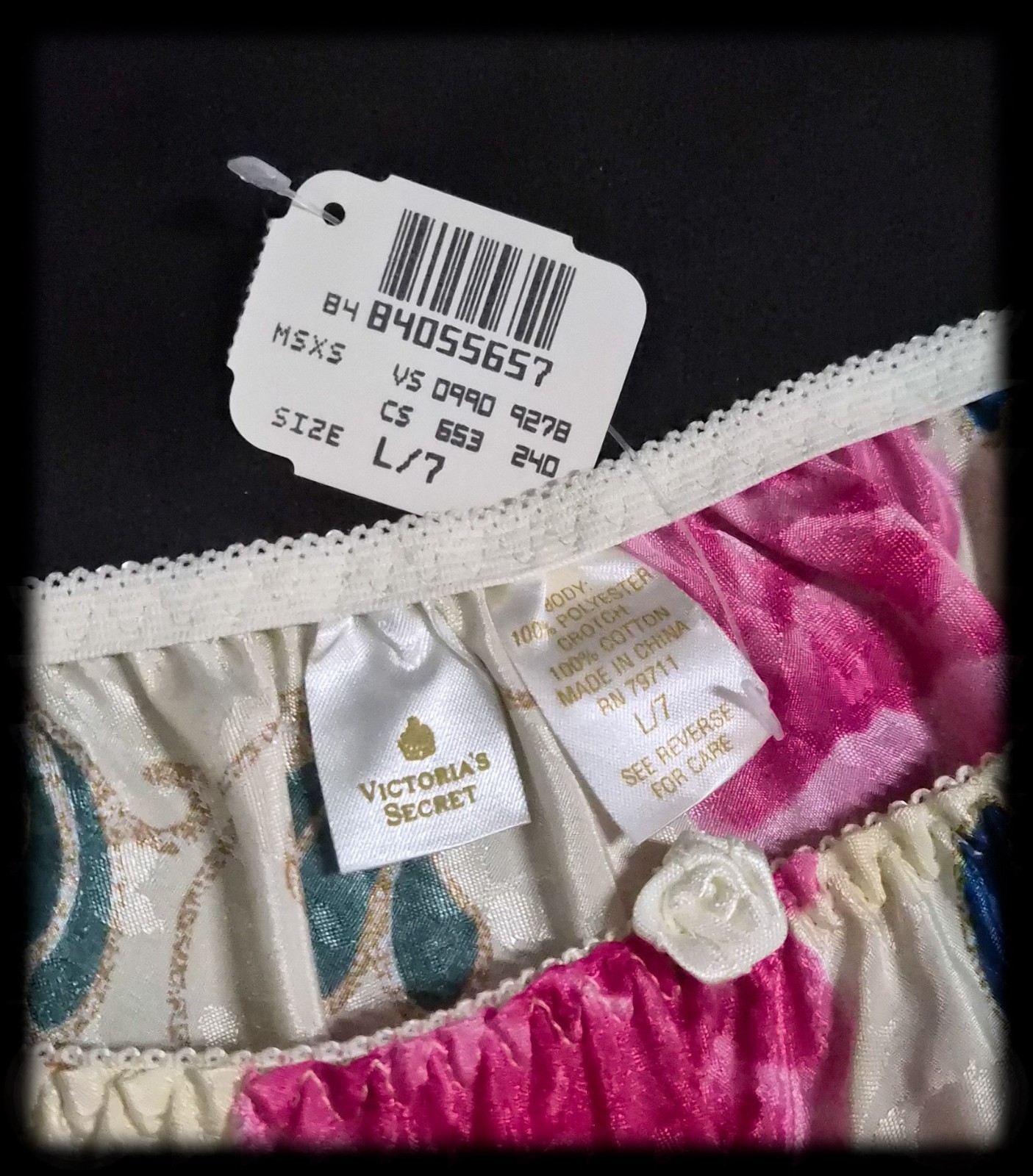 NWT 90s Vintage VICTORIA’S SECRET Crown Label FLORAL Rose Satin Panties ~ 7/L