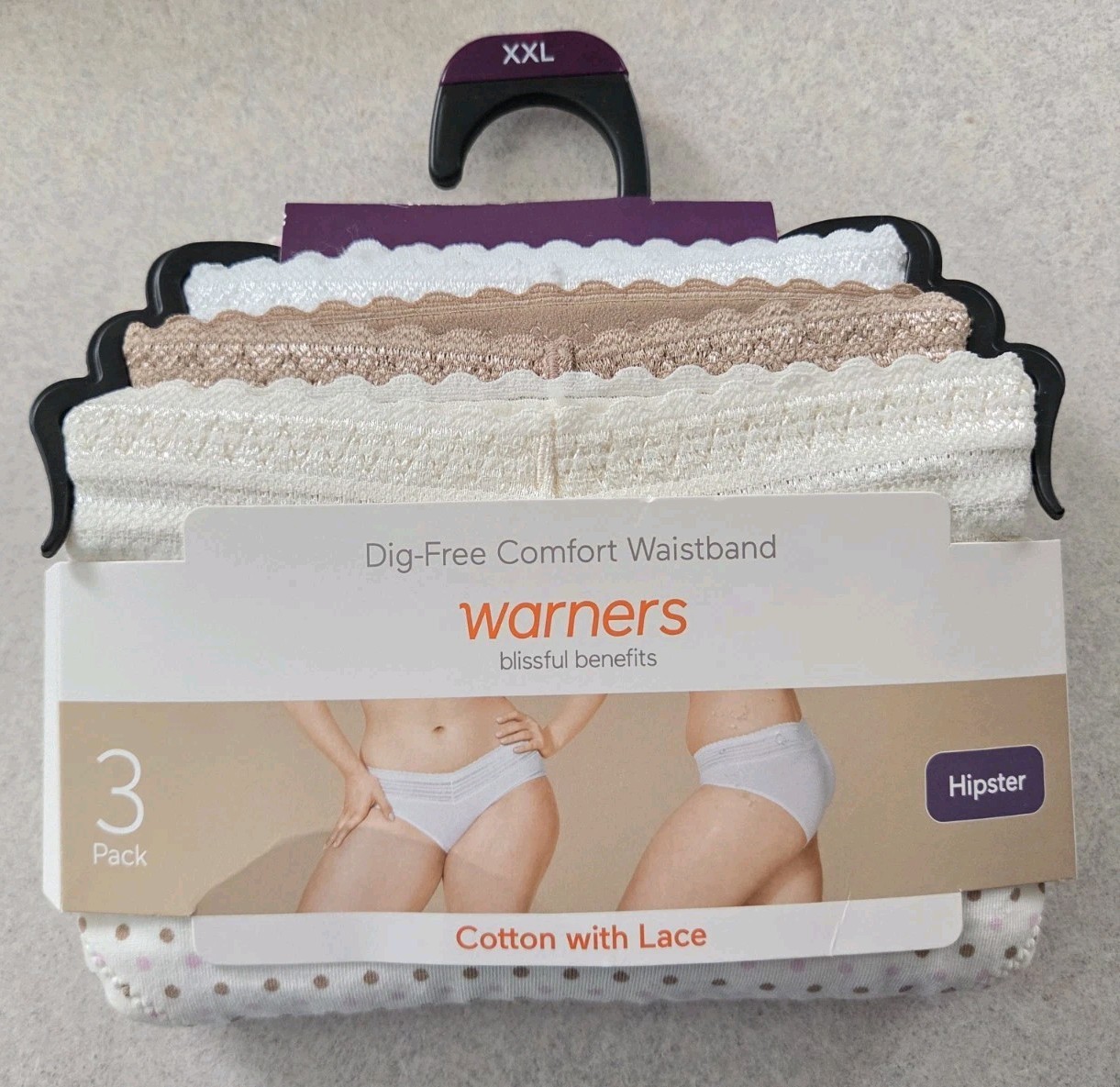 Warner’s Blissful Benefits XXL 2XL Cotton Lace Hipster Panties 3 PACK #10726