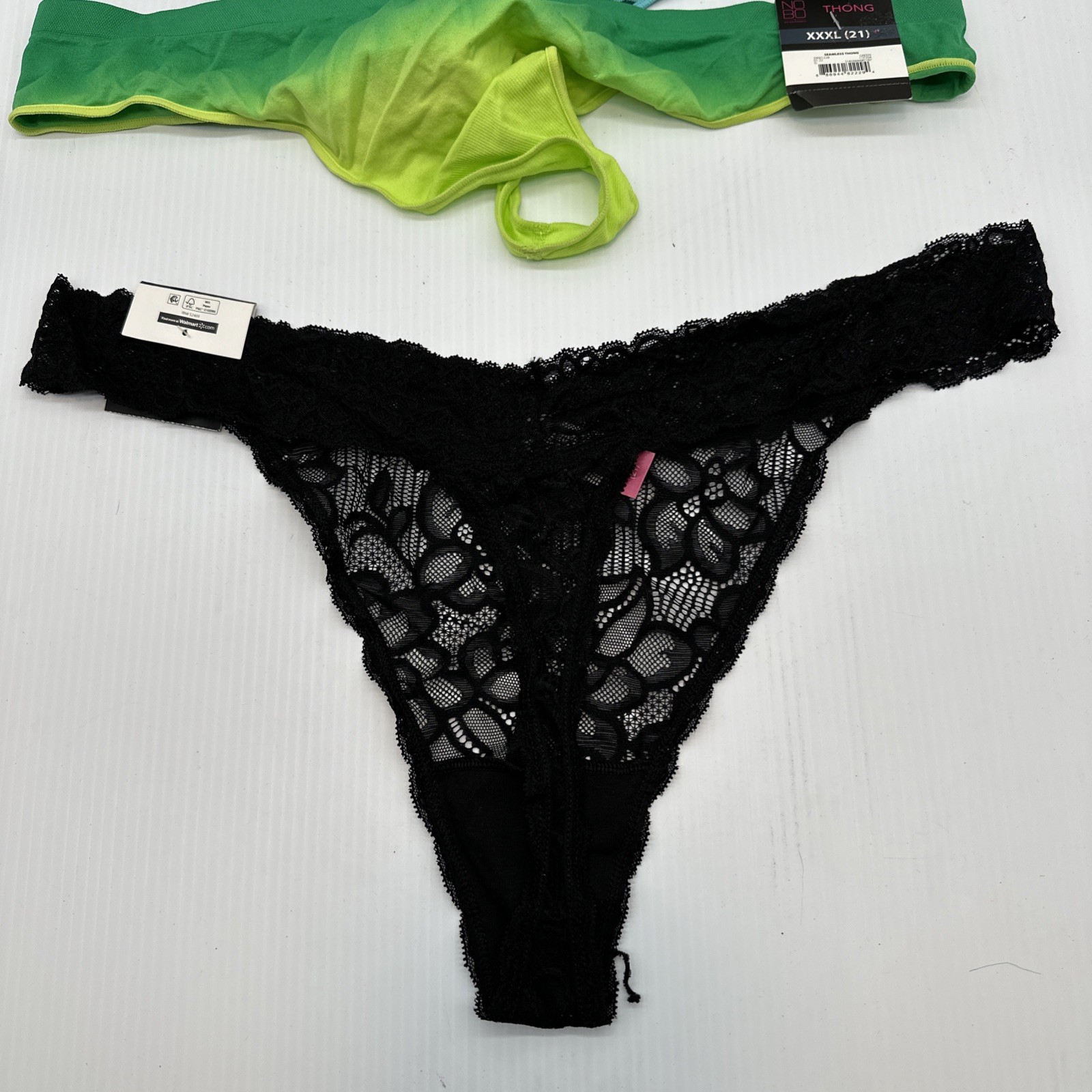 No Boundaries NOBO XXXL (21) Thong Panties Set of 3 Teal Cheetah,Black,Green {54