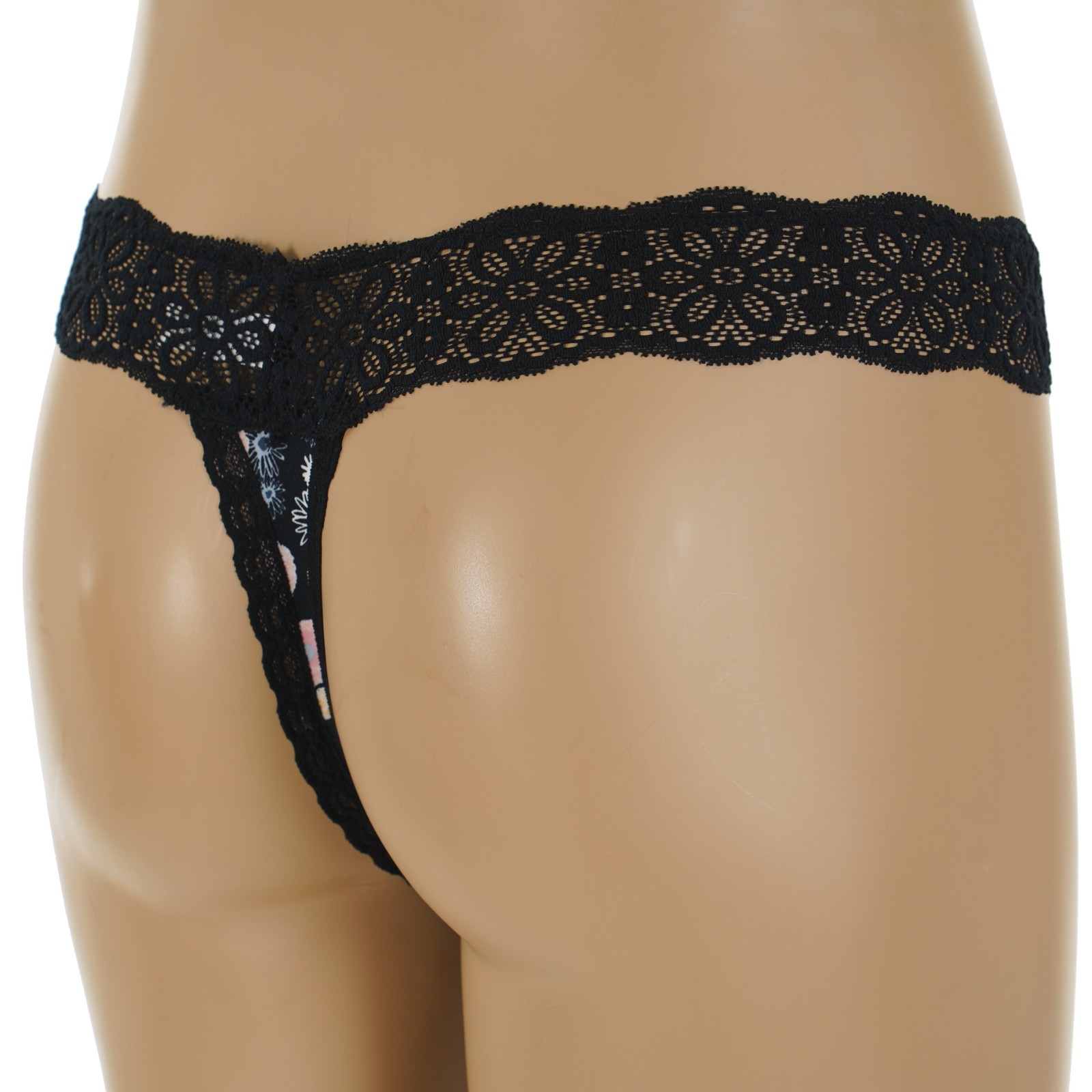 SO Junior’s Size 11-13 LARGE Black DAISY LACE Floral Print THONG PANTY #SO83-010