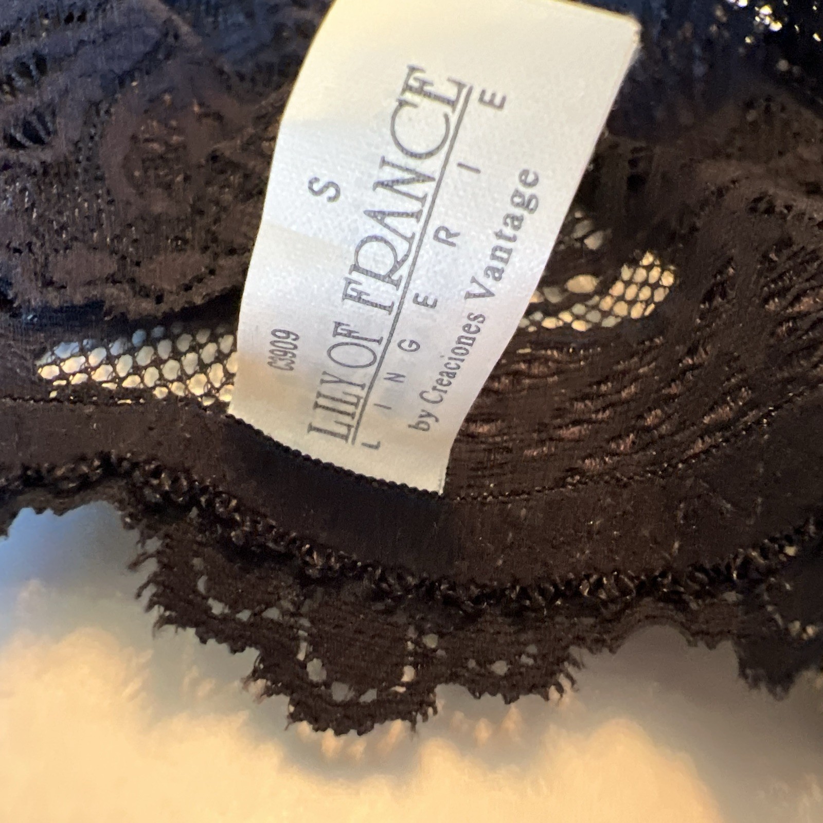 Lily Of France Sz S Lingerie By Creaciones Vantage Lace Thong Black NWOT