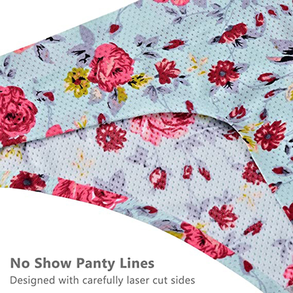 Thongs for Women Seamless Breathable Underwear No Show Floral Print Panties XS-L