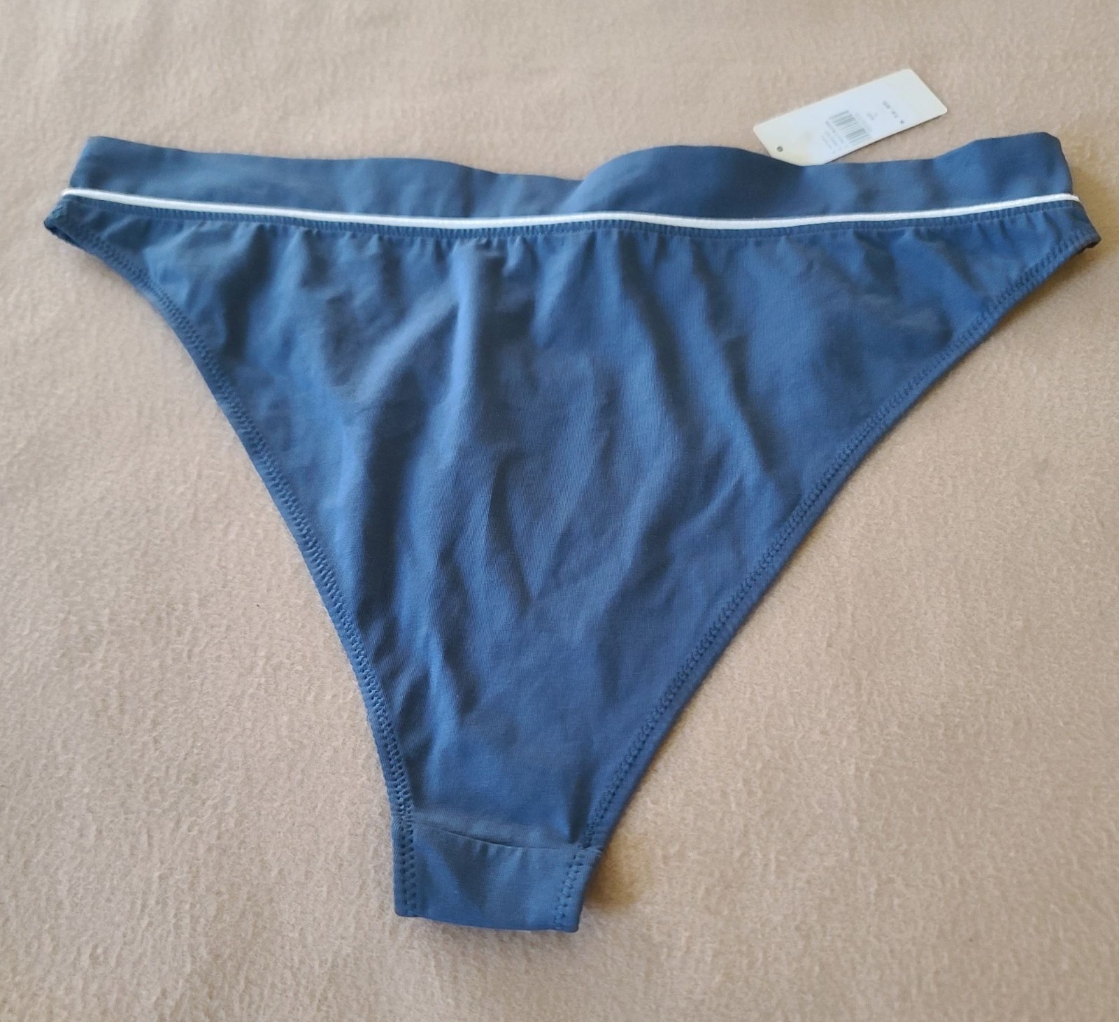 By Anthropologie Cotton Bikini Panty Large Blue White Trim Classic Comfort NWT