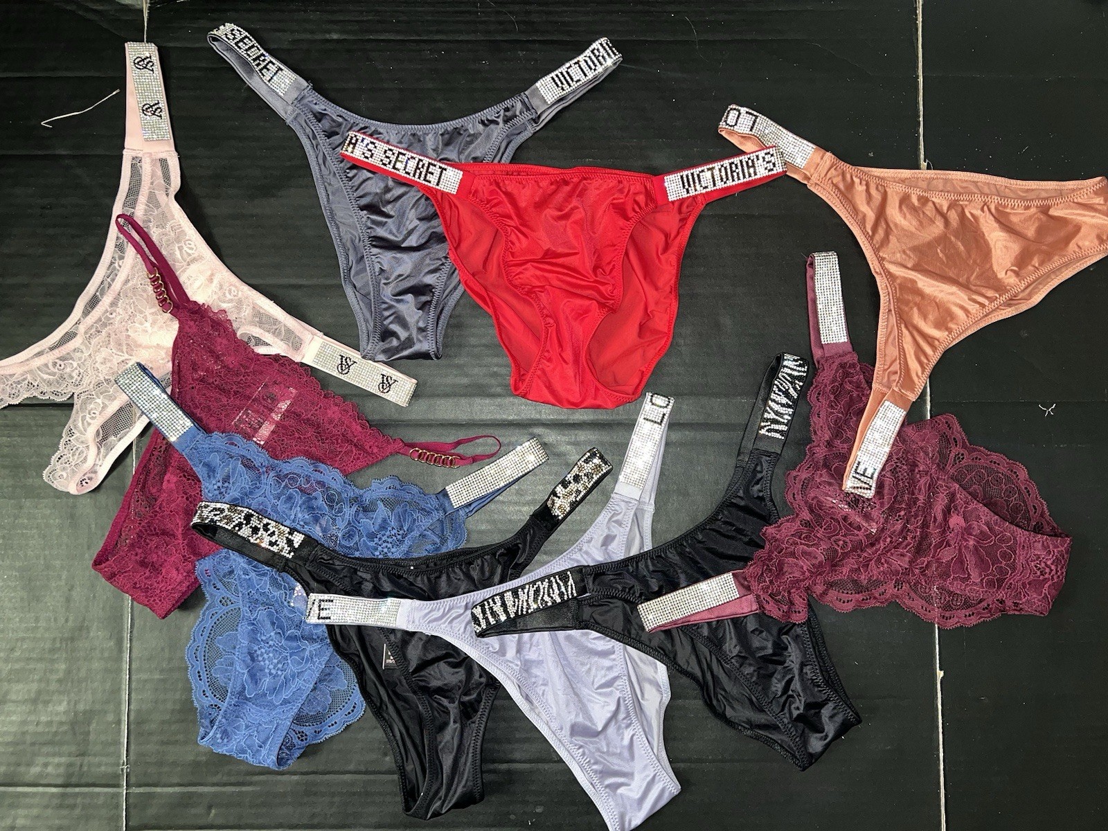 Victoria’s Secret M PANTY LOT lilac blue Gray Kir Red Pink black SHINE STRAP