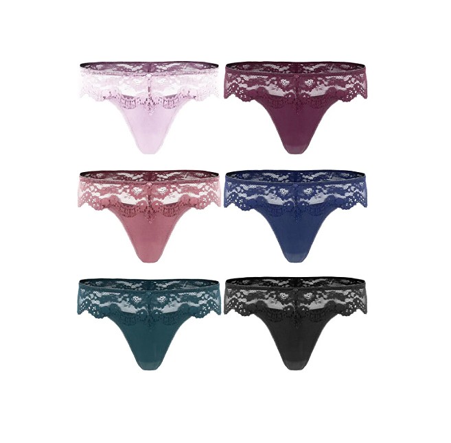Women’s Satin & Lace Detail Tanga Stretch Colorful Bikini Briefs 12 Pack