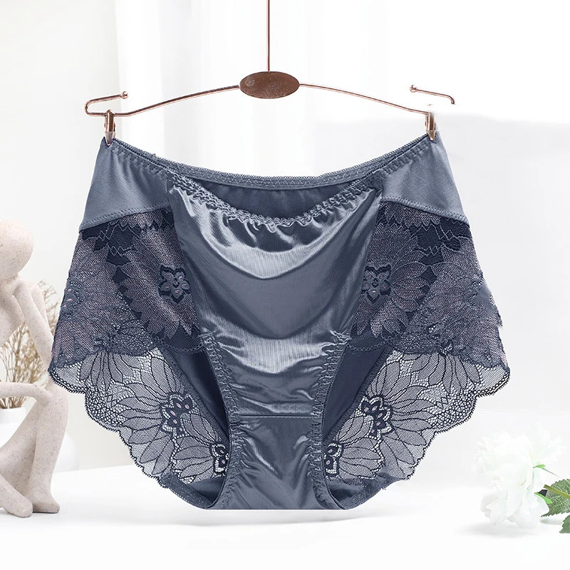 Mid Rise Lace Panties Women’s Floral Embroidery Satin Soft Briefs Underwear