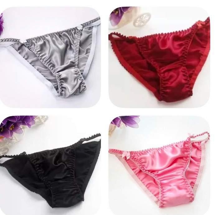 4 Pieces-Ladies/Girls 100% mulberry silk panties briefs bikinis w/bow- Size L/XL