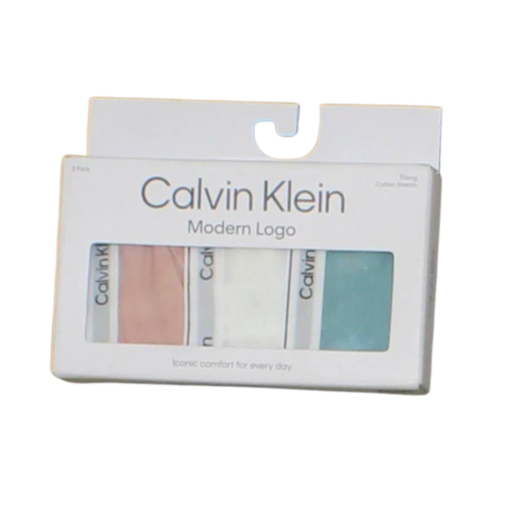 Calvin Klein Women’s Modern Logo Thong 3-Pack Subdued/White/Zoni Beach XL – NEW