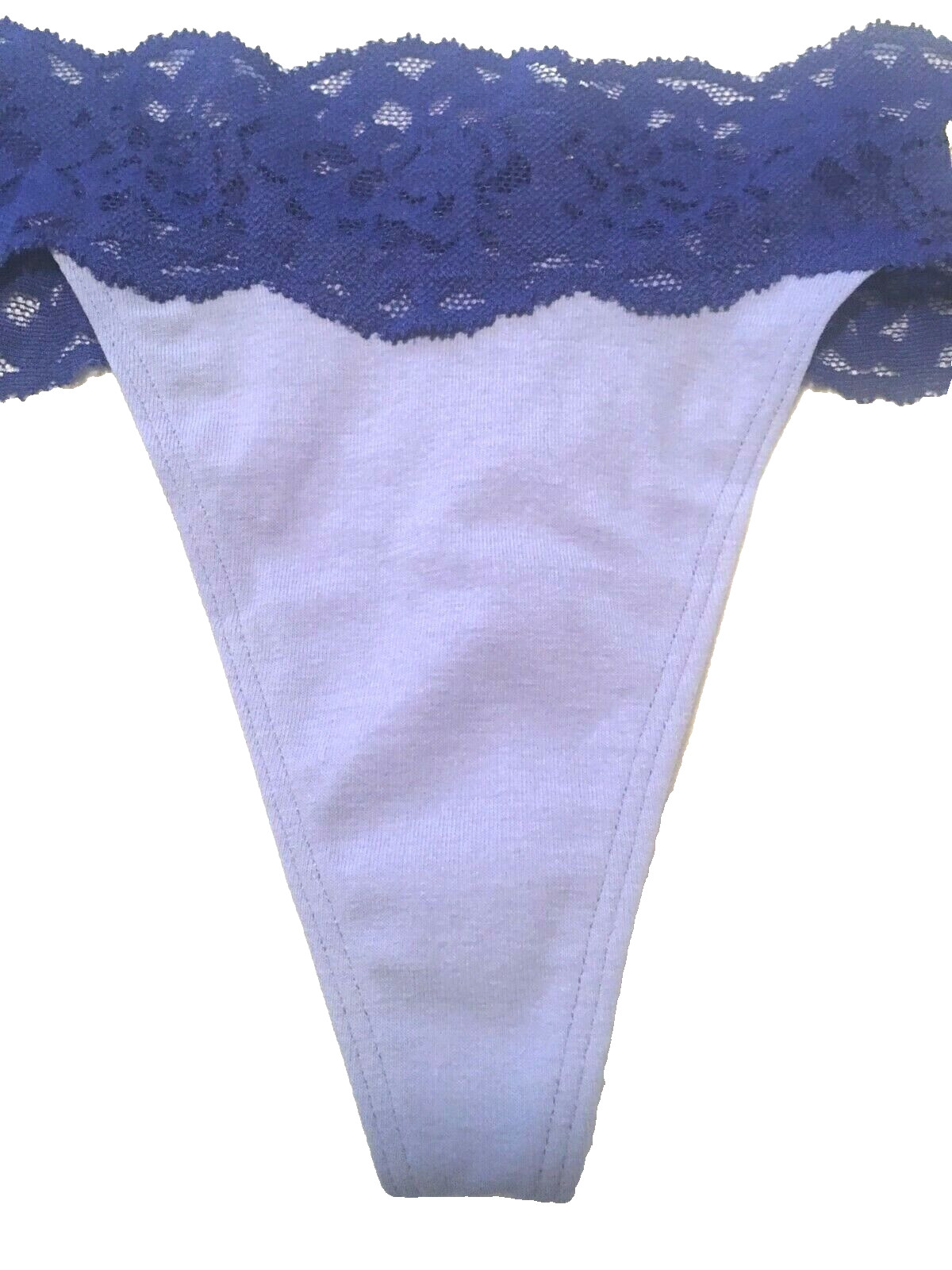 Victorias Secret Blue Casual Friday Thong Panties Size L Floral Lace Cotton NWT