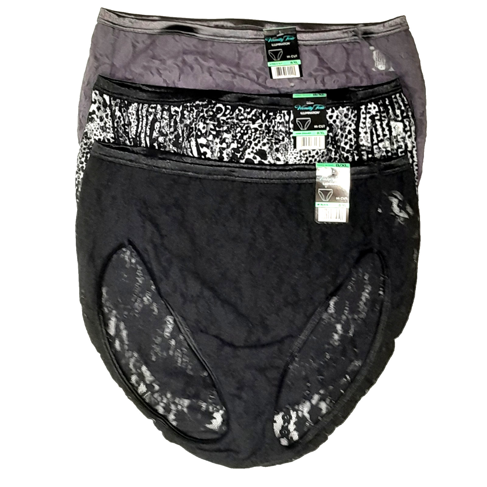 3 Vanity Fair Illumination High Cut Panties 8 XL Multicolor Lace Satin Trim NWT